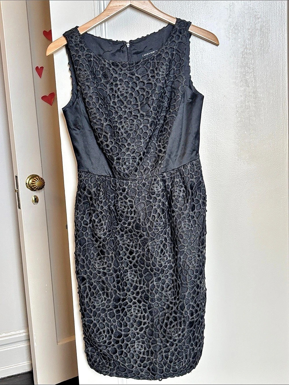 Carmen Marc Valvo Lace Midi Dress in Black Size 4 Like New